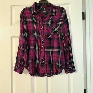 Rails Checkered Button-Up Blouse - Pink and Navy
